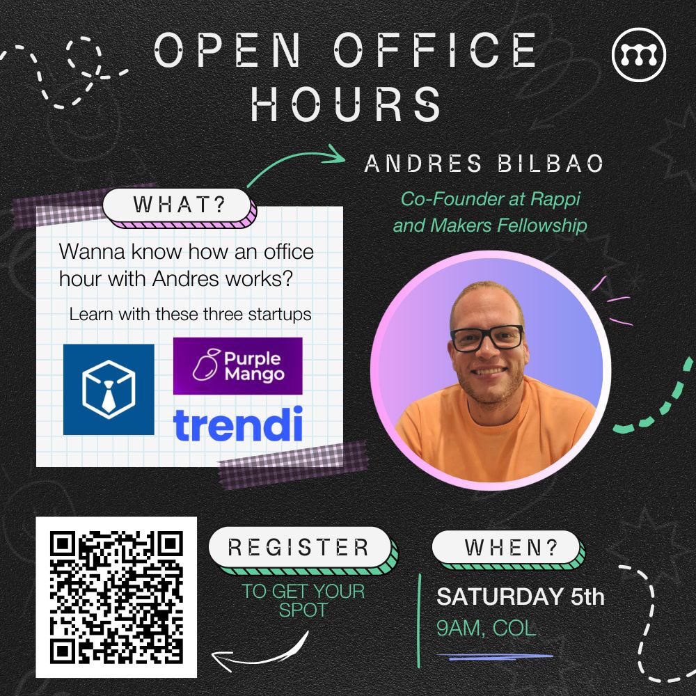 We love to build in public. Thus, tomorrow we will be sharing our current “problems” at <a href="/trendilatam/">Trendi</a> in an open session with <a href="/makers_fellow/">Makers Fellowship</a> ⚡️.

Thanks to <a href="/kachinni/">Camila Zancanella</a> &amp; <a href="/ahbilbaoo/">Andres Bilbao</a> 🙌.

Register with the QR Code 👇