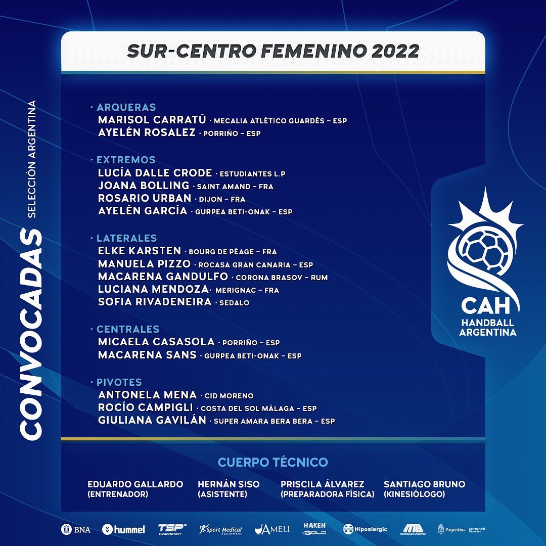 ¡La Garra 🇦🇷 tiene sus 16 jugadoras convocadas para el Sur-Centro de Buenos Aires!

<a href="/Dadygallardo/">Dady Gallardo</a> oficializó la lista para el certamen subcontinental que se disputará del 15 al 19 de noviembre en la Casa del Handball Argentino 🏟.

Dos plazas en juego para el Mundial 🇩🇰🇳🇴🇸🇪 2023.