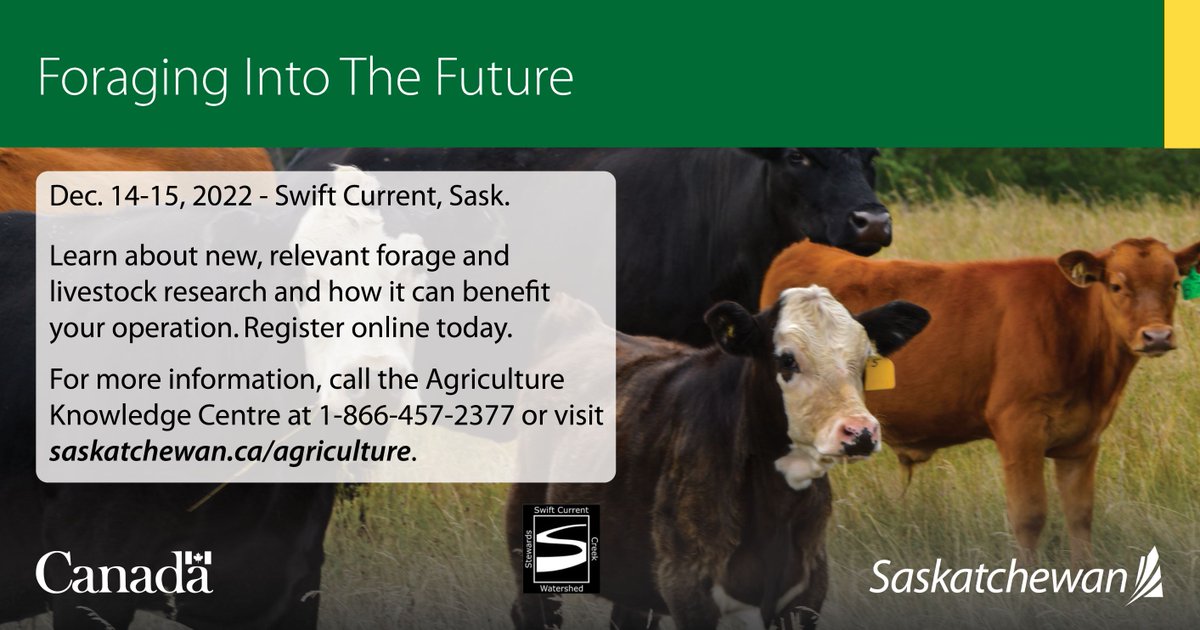 Foraging into the Future is back in person in Swift Current! Tickets are on sale now. To register and see a full list of speakers, check out the event page:

eventbrite.ca/e/foraging-int… 

#SaskAg