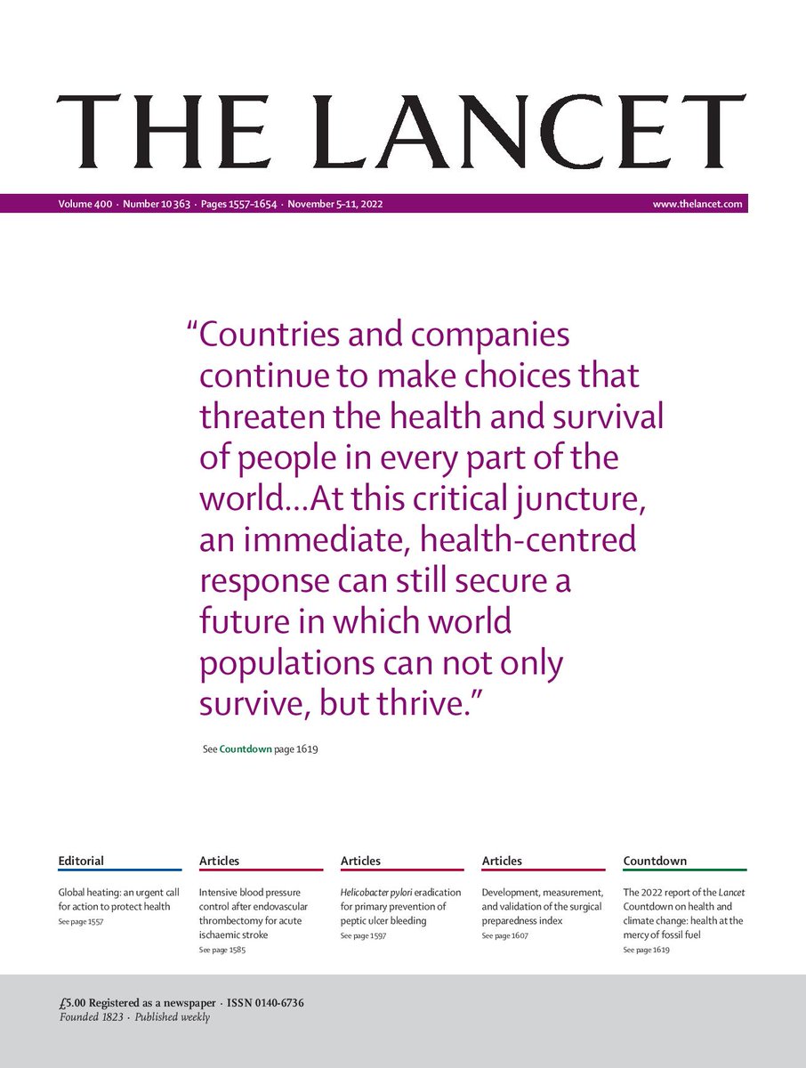 Ahead of #COP27, our cover:

Find the latest report of the <a href="/LancetCountdown/">The Lancet Countdown on Health and Climate Change</a> on health and climate change—and more—in this week's issue of The Lancet: hubs.li/Q01rv9Pf0 #LancetClimate22
