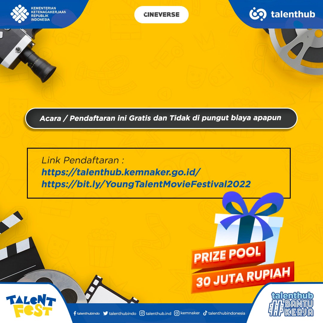 Sapawavefilms's tweet photo. Link Pendaftaran:
1. https://t.co/gsOBBLbrpr
2. https://t.co/AlwHwihm9e

#YoungTalentMovieFestival2022 #YTMF2022 #ShortMovieCompetition #InfoLomba #LombaFilmPendek #LombaNasional #TalentHub #Cineverseid #LombaKemnaker #Kemnaker https://t.co/ekniv3l6wI
