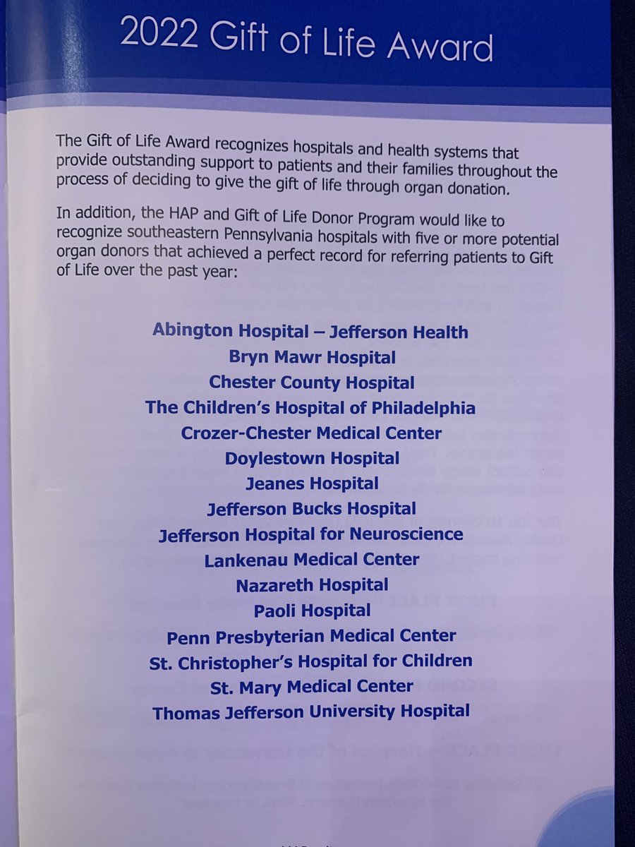 Rich Webster (@richwebster215) on Twitter photo Congratulations to our teams <a href="/TJUHospital/">Jefferson Health</a> for being recognized with 2022 Gift of Life award at the HAP Southeast Connect breakfast. Great work occurring at all our regional hospitals! <a href="/HAPupdates/">HAP</a> <a href="/Donors1/">Gift of Life</a> Congratulations to our teams <a href="/TJUHospital/">Jefferson Health</a> for being recognized with 2022 Gift of Life award at the HAP Southeast Connect breakfast. Great work occurring at all our regional hospitals! <a href="/HAPupdates/">HAP</a> <a href="/Donors1/">Gift of Life</a>