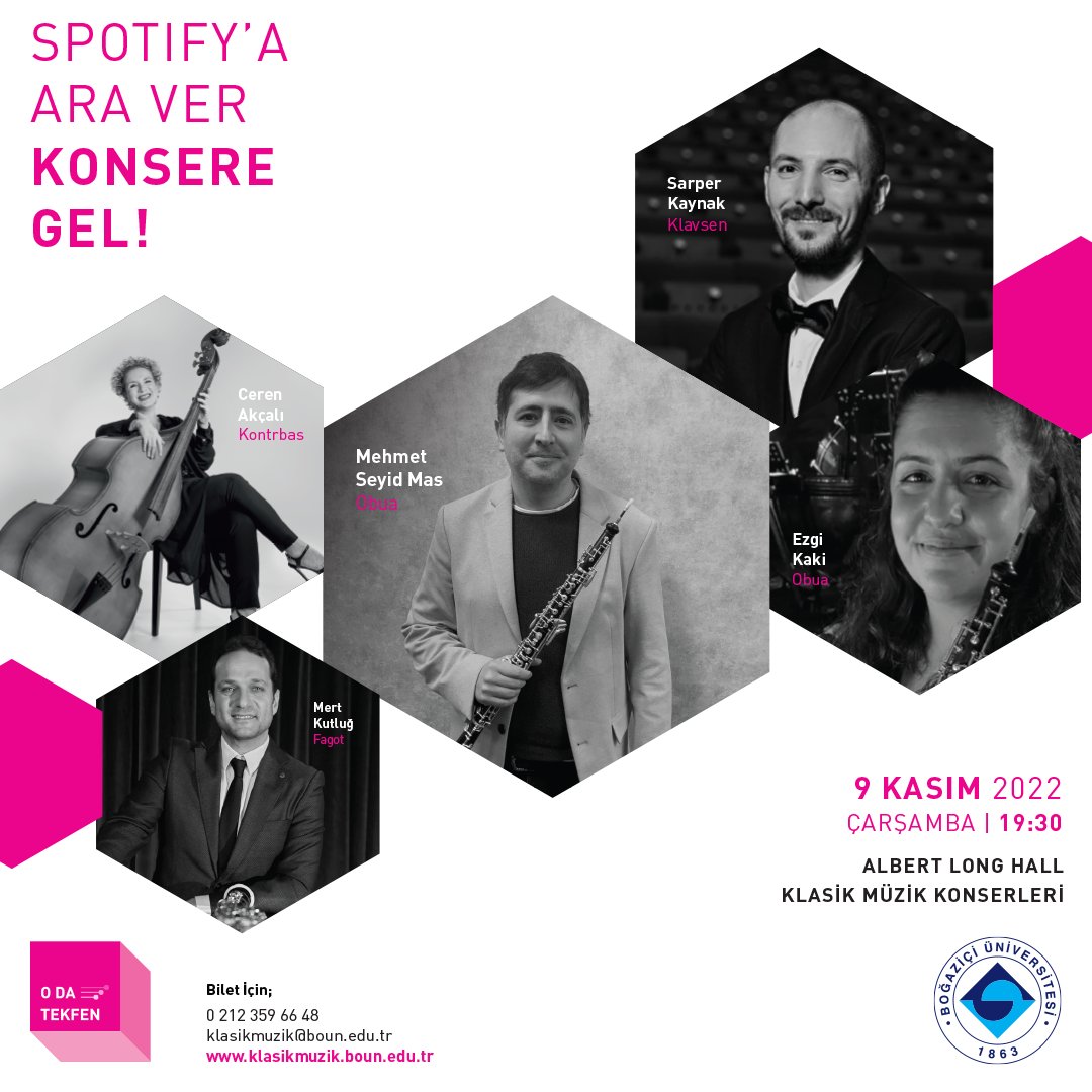 TekfenFilarmoni's tweet photo. “O da Tekfen” heyecanı devam ediyor! 💕

Albert Long Hall Klasik Müzik Konserleri’nde 9 Kasım akşamı Mehmet Seyid Mas, Ezgi Kaki, Mert Kutluğ, Ceren Akçalı ve Sarper Kaynak’tan oluşan beşlimiz sizlerle olacak. https://t.co/65hRknYwBf