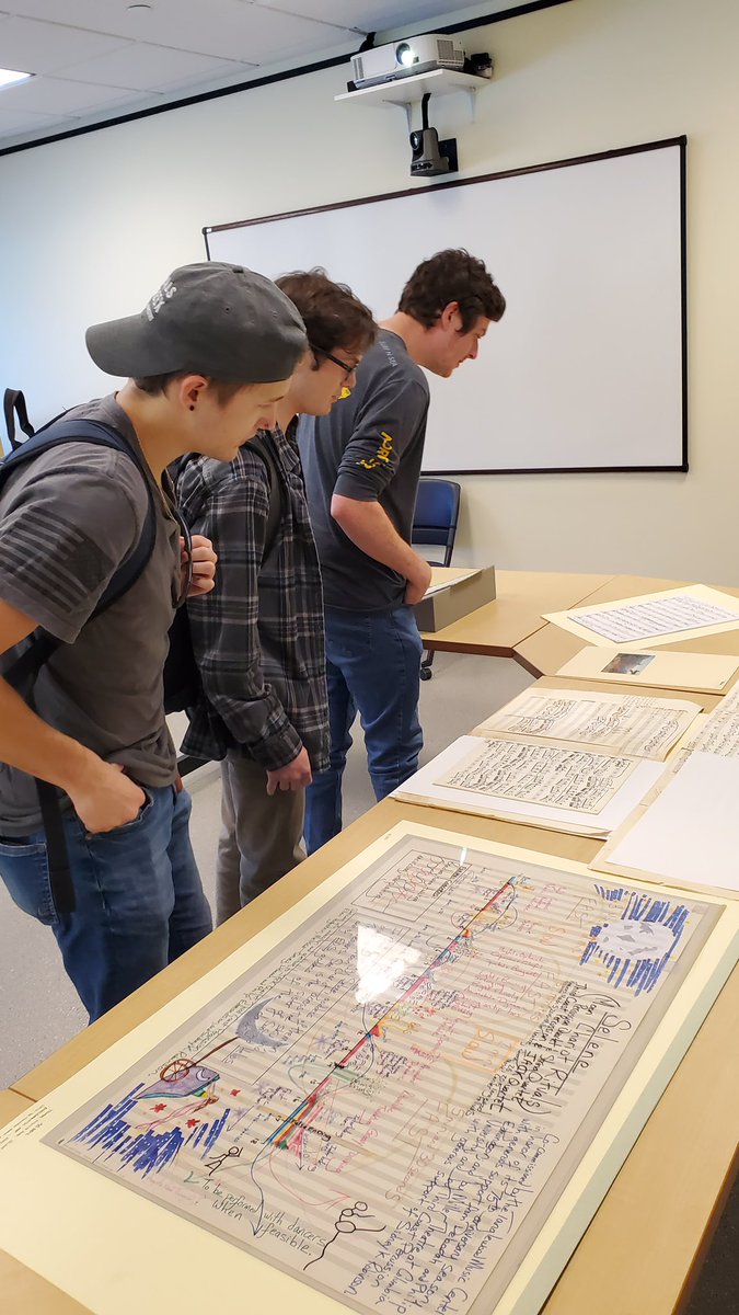 appmusiclibrary's tweet photo. Yesterday graduate students from the @music_hayes visited @AppStateSCRC as part of their library research class. Some of the items on display included a page from a medieval manuscript and materials from the Tui St. George Tucker collection. https://t.co/q1D0i1o9gO