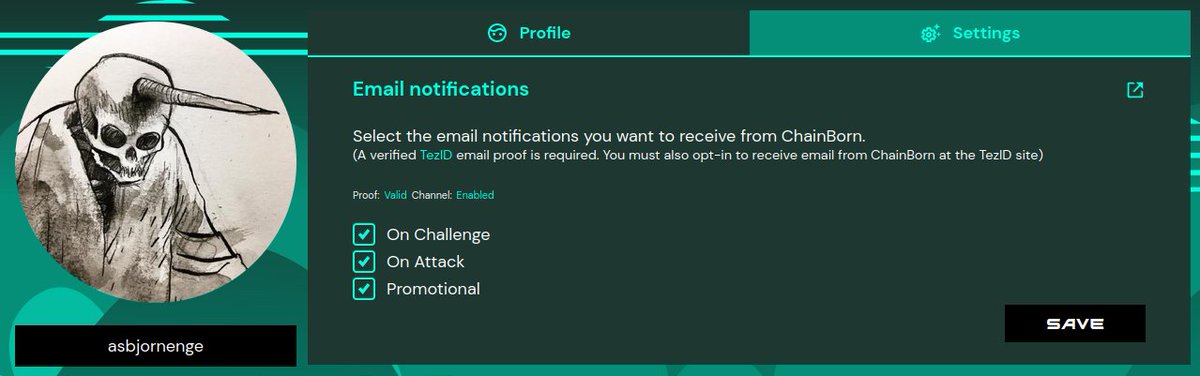 chainborngame's tweet photo. Your friendly reminder that you can set up email notifications in ChainBorn (without sharing your email with us ๐คฏ) using @TezID_net โจ ๐จ
Protip: Sign up for promotional and get stickers!
#chainborn #nft #tcg #tezos #tezid #notificationchannels https://t.co/fXrXnQ1JJs
