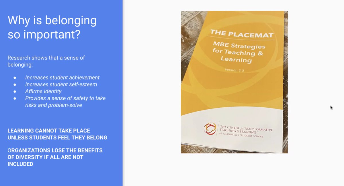 In <a href="/aimsmddc/">Alecia Berman-Dry</a> Emerging Leaders seminar this morning, and love that the <a href="/TheCTTL/">🧠The CTTL🎓</a> placemat comes up in the discussion of school culture and belonging. Learning can't happen if Ss don't feel they belong.