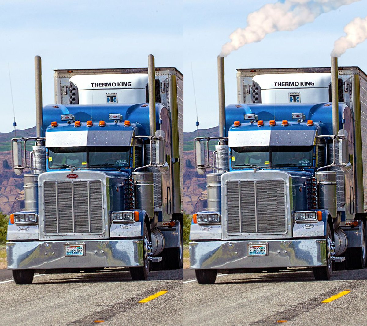 ezlogz's tweet photo. Can you find five differences between these two trucks? Share your answers in the comments! #ezlogz #eld #Game #Truck #trucking https://t.co/BPDTWJeaKm