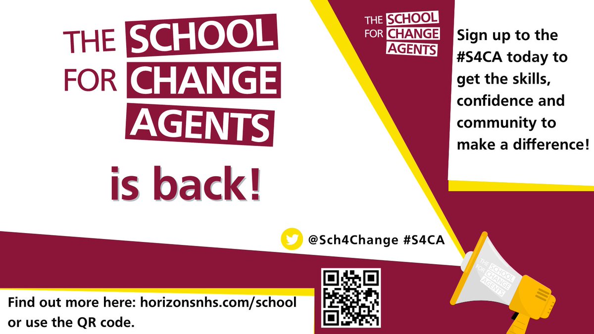 HorizonsNHS's tweet photo. 📢Today's the day! 🚨

The School for Change Agents has returned!🥳

This is your chance to develop your skills and make change happen with a fantastic community of Change Agents!🙌

Find out more and sign up today at➡️ https://t.co/Ax352SE2rE 

🤩 #S4CA https://t.co/pw2qIOP7bi
