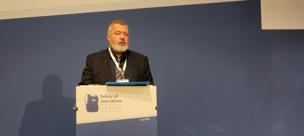 SweAmbVienna's tweet photo. Powerful intervention by Dimitrij Muratov on the safety of journalists or rather the hunt to silence journalists. #endtoimpunity #noimpunity #SafetyofJournalists #SoJ2022 @SwedenUN_Vienna @SwedeninAT @UButschek @AmbAnnaBrandt https://t.co/CxeWhIxXaT