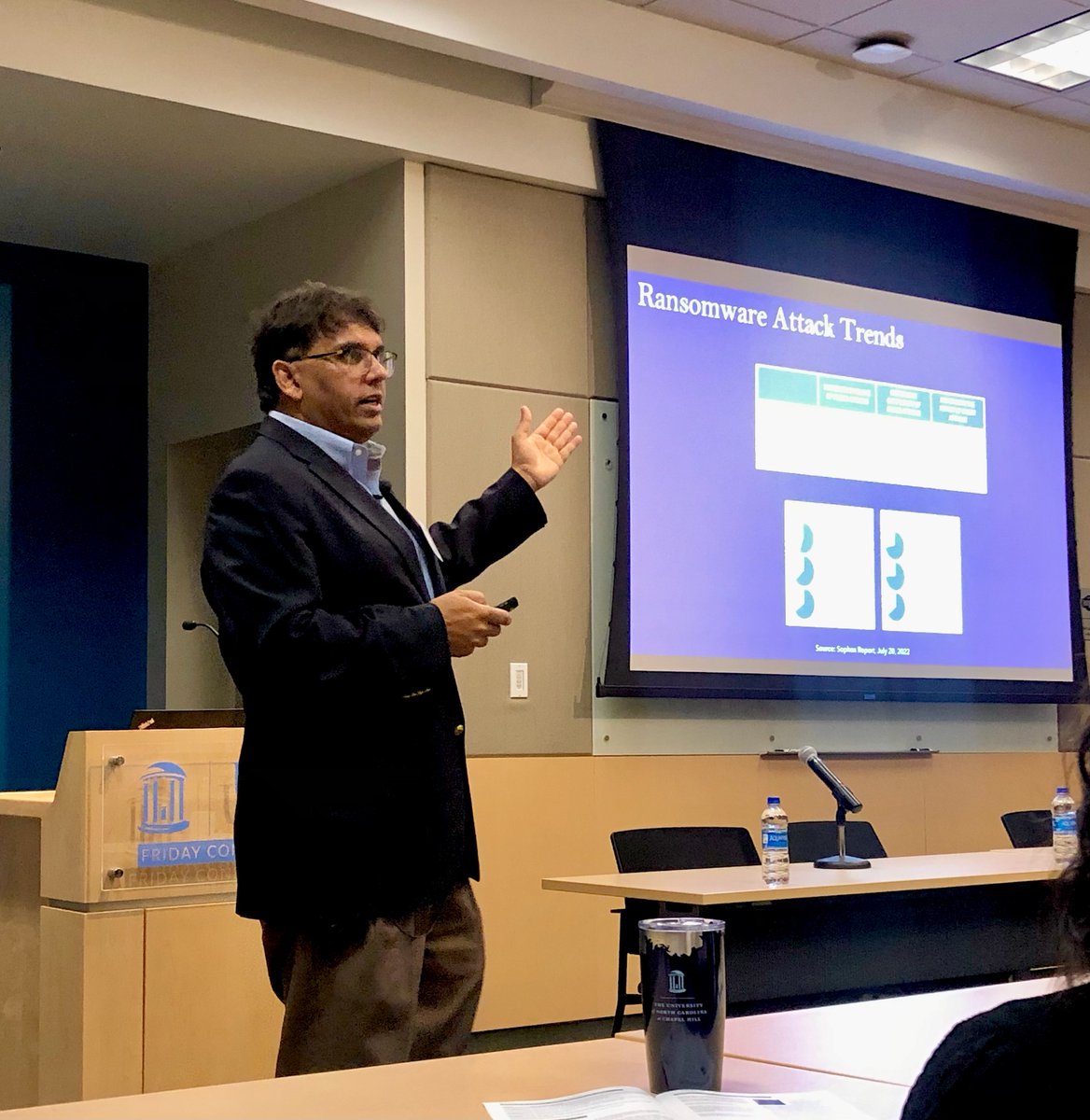UNCWorldView's tweet photo. @davechatterjee7 emphasized the importance of a #cybersecuritymindset given the pervasiveness of phishing, ransomware, IoT attacks, adversarial AI attacks, and insider threats in many industries #InformationSecurity #communitycollegesymposium #Worldview2022 https://t.co/0MlEwDZOYL