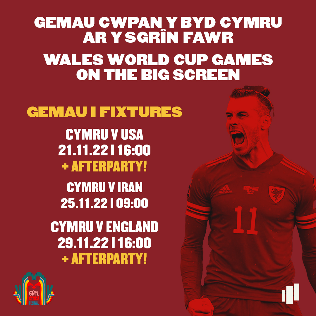 ⚽️ The big day has arrived! ⚽️

Cymru's first game at the World Cup!

✨ Doors - 16:00
✨ Big screens across three floors!
✨ Afterparty with <a href="/djdilys/">Dilys</a>, <a href="/ppwithstacey/">Stacey Alford (She/Her)</a>, <a href="/krussant/">Kayleigh Russant</a>
✨ Incredible atmosphere!

Tickets → clwb.net/?s=world+cup