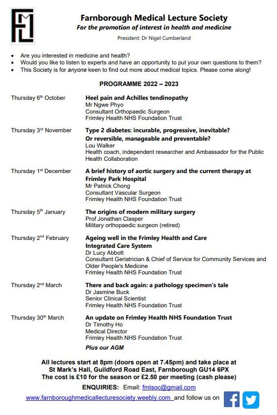 The <a href="/WSNH_AAASP/">AAA Screening West Surrey & North Hampshire</a> celebrates 10 years of #AAA screening in West #Surrey and North #Hampshire. Join us as we celebrate the history &amp; provision of aortic screening &amp; surgery in our region on 1/12/22 at 8pm in #Farnborough. <a href="/BBCSurrey/">BBC Surrey</a> @eagleradiouk247 <a href="/VSGBI/">Vascular Society</a> <a href="/FrimleyHC/">FrimleyHealth&CareICS</a> <a href="/FrimleyHealth/">Frimley Health NHS Foundation Trust 💙</a>