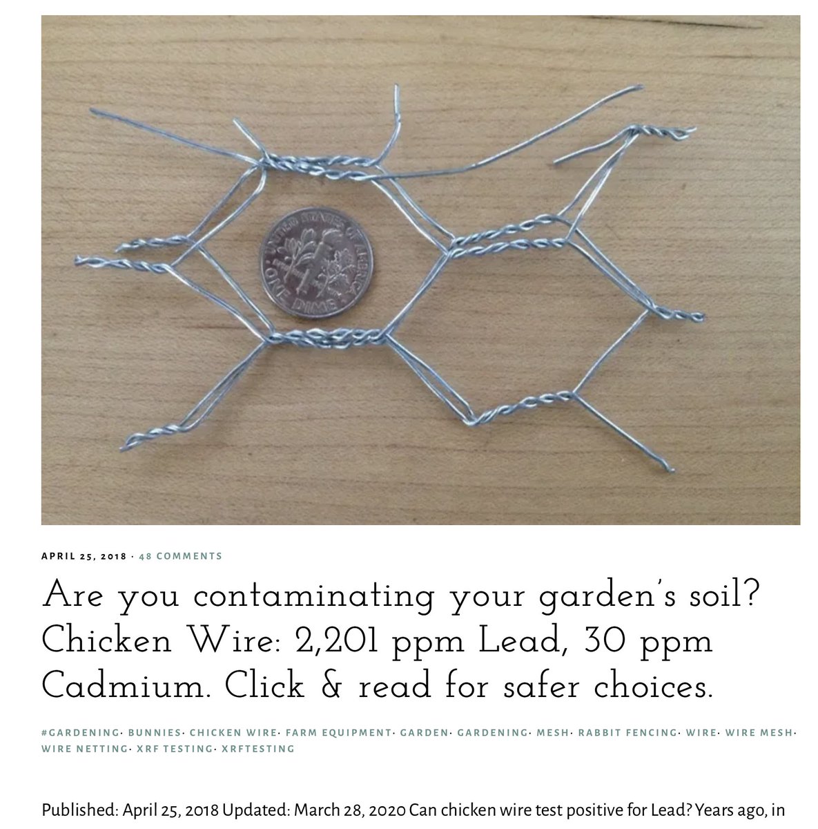 LeadSafeMama's tweet photo. Reminder for farmers and gardeners (and rabbit owners, chicken keepers, etc.) #HardwareCloth #ChickenWire #GalvanizedWire #GalvanizedWireWithLead #LeadSafeMama here's the link: https://t.co/rK94AzzoXP https://t.co/97NSo002ge