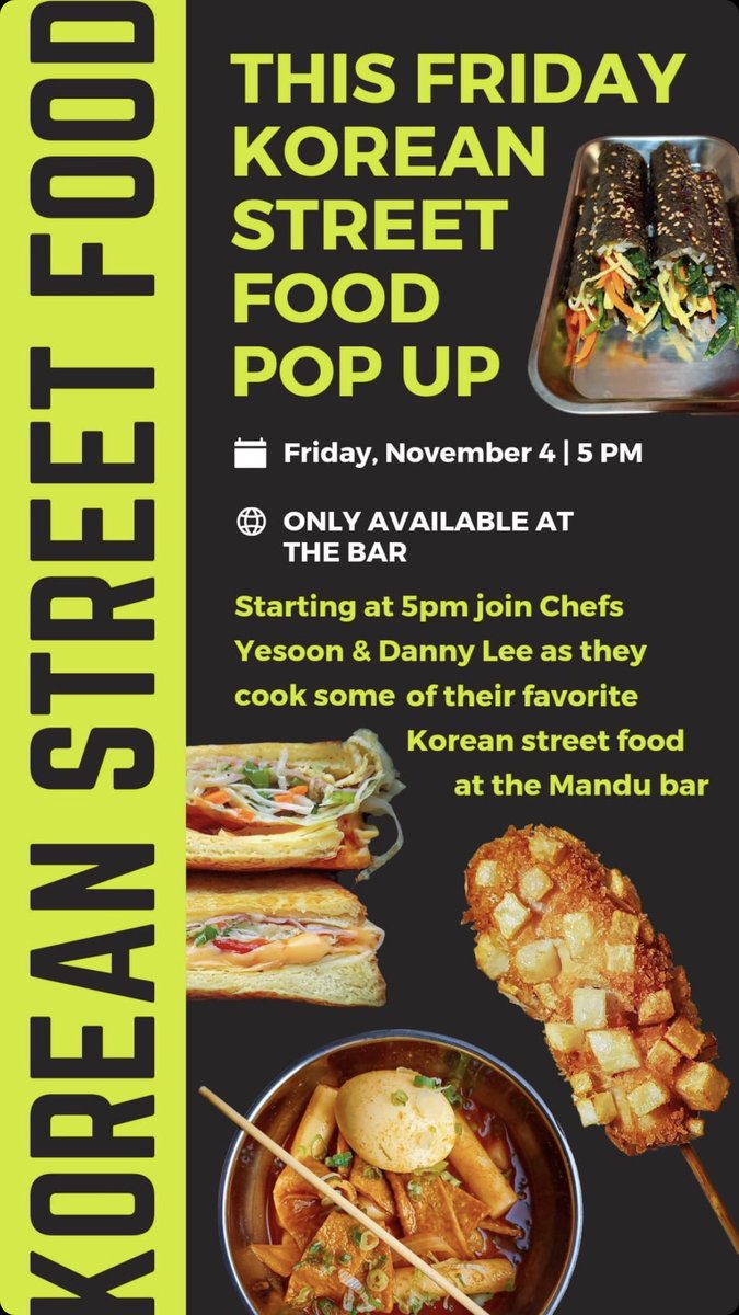 Doors open at 5 pm tonight for our fun street food popup at the bar!
