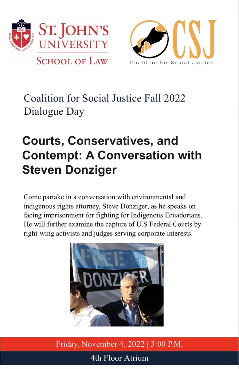 Just spoke to 160 anthropology students @mcgillu in Montreal about @Chevron's abuses in US courts to evade the Ecuador pollution judgement. Today I am honored to talk at St. John's law school in NYC. Students at SJ had wanted me last year but were told I was too controversial.😜