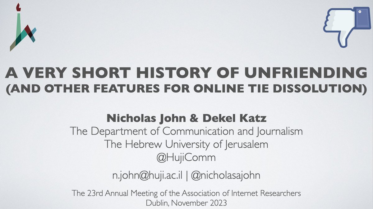 @nik@aoir.social (@nicholasajohn) on Twitter photo At 15:30 I'm presenting my historical work on the development of unfriending and other features for online disconnectivity in EQ112. Come along!
#AoIR2022 At 15:30 I'm presenting my historical work on the development of unfriending and other features for online disconnectivity in EQ112. Come along!
#AoIR2022