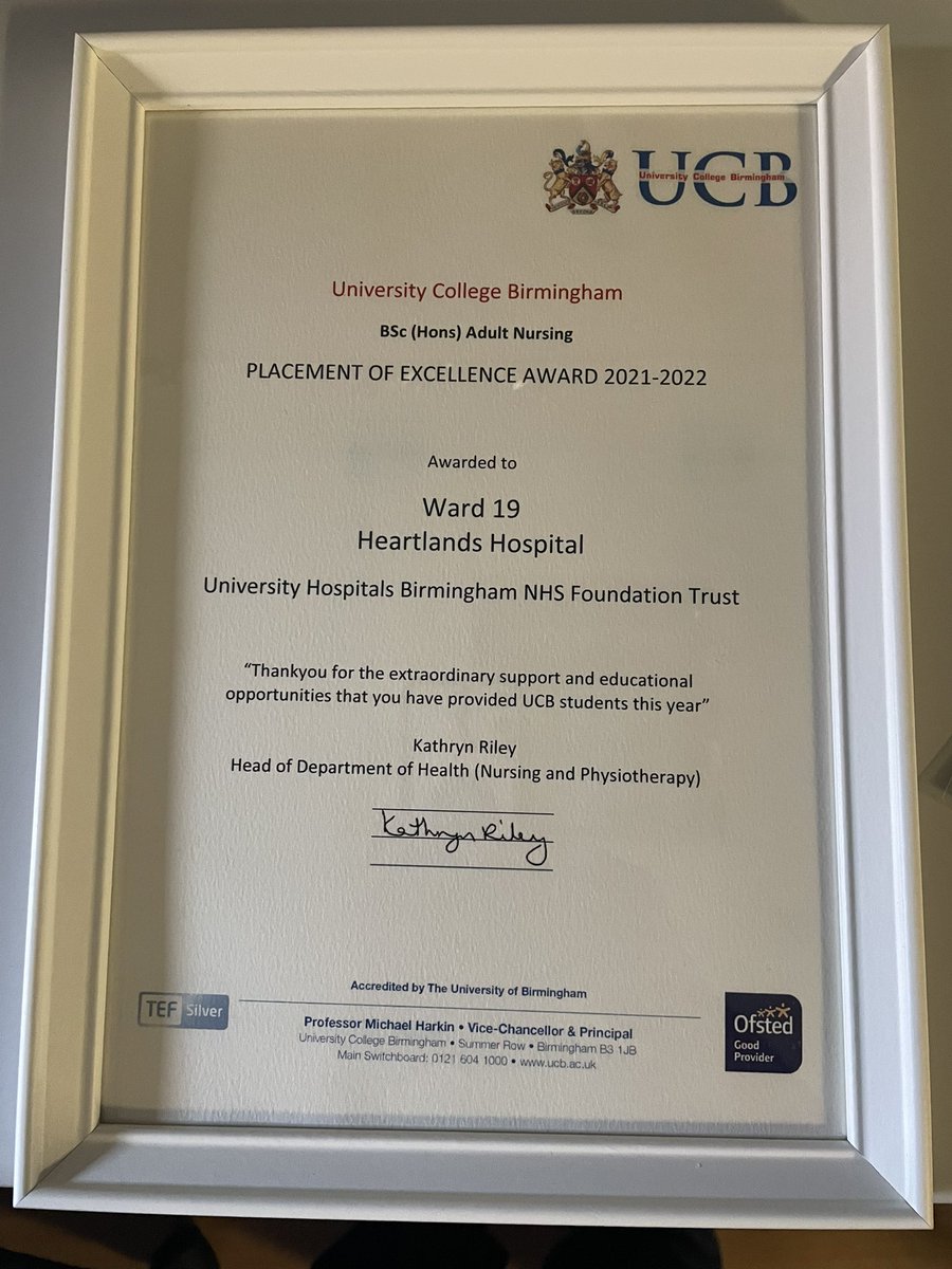 Well done Ward 19 BHH who have been awarded the placement of Excellence Award. Well deserved. 🎉@MargaretGarbet6 @uhbtrust @catherineeray @davinaDCN