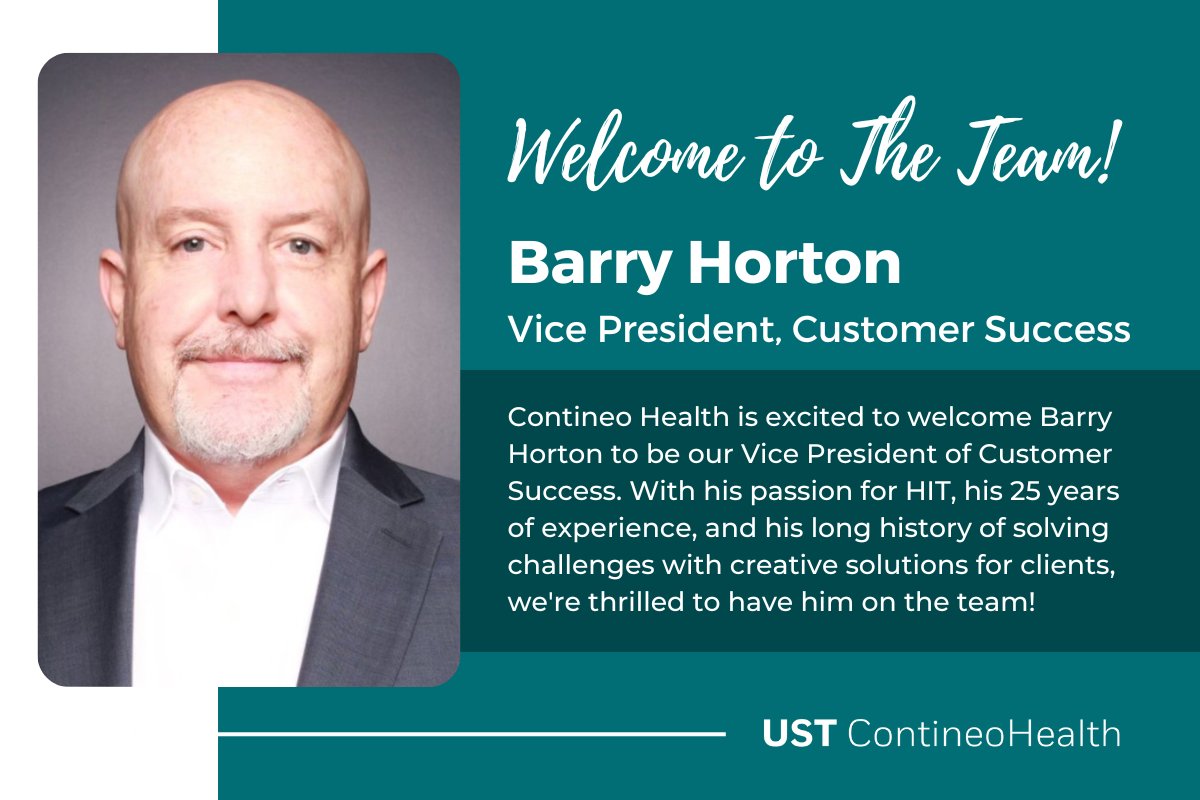 ContineoHealth's tweet photo. We are thrilled to welcome Barry Horton, Vice President of Customer Success, to the Contineo Health team! https://t.co/D6nbU4eLgE