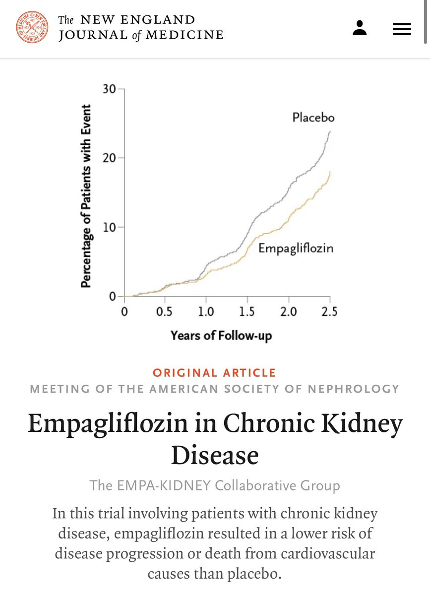 CristobMorales's tweet photo. https://t.co/Jq9jcdzdZQ Empagliflozin in Patients with Chronic Kidney Disease #EMPAKIDNEY Among a wide range of patients with chronic kidney disease who were at risk for disease progression, empagliflozin therapy led to a lower risk of progression of kidney disease or CV death https://t.co/hjBPHMDmT1