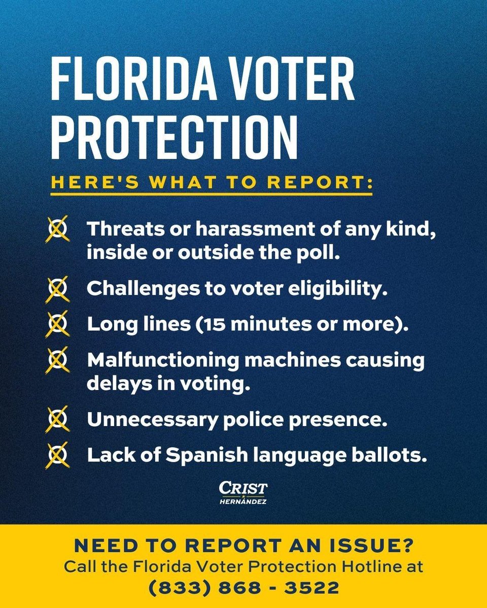 No matter how seemingly small it is, if you or someone you know experiences something that doesn’t feel right at the polls, contact the voter protection hotline. 

📲(833) 868-3522. They’re here to help.