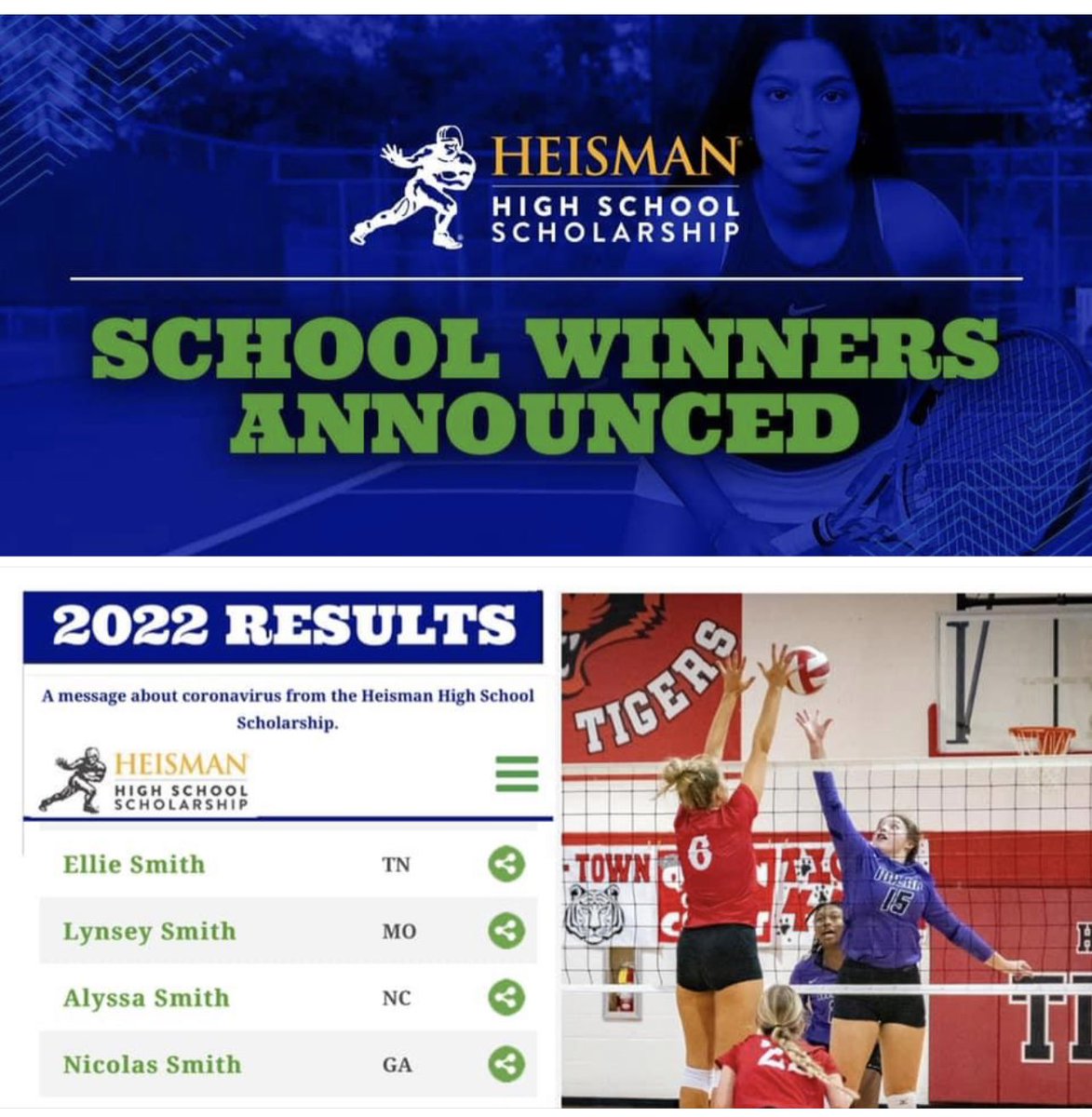 Congratulations Ellie Smith  <a href="/smith_ellie23/">Ellie</a> <a href="/Heisman_HS/">Heisman HS Scholarship Program</a> <a href="/joe_spears7/">Joe Spears🏈🏀</a> <a href="/JSWriterMichael/">Michael Odom</a> <a href="/ncsa/">NCSA College Recruiting</a> <a href="/Sports_Recruits/">SportsRecruits</a> <a href="/CoachTcom/">CoachT.com</a> <a href="/Cheapseatsbass/">Sea Bass</a> <a href="/AAUVolleyball/">AAU Volleyball</a> <a href="/Metrovbtweet/">Metro Volleyball</a> <a href="/preps_sun/">Jackson Sun Preps</a> <a href="/_n0ahsmith_/">Noah Smith</a> <a href="/ZachJoneswbbj/">Zach Jones</a>