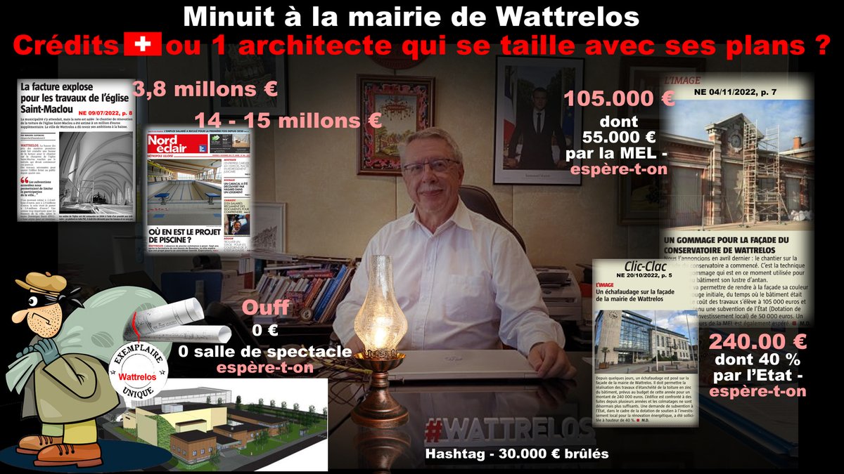DeBattrelos's tweet photo. Meanwhile, in #Macron's empire #France... l'ultra protégé du #poudré, #Baert de #Wattrelos, sans #LED comme à #Roubaix, plonge sa ville ds l'#obscurité nocturne. Ac ses #dettes (suisses) de 55 mio €, #Baert espère que l'#Etat & #MEL #Lille renflouent ses caisses. #Piscine https://t.co/bFgcOpoGDO
