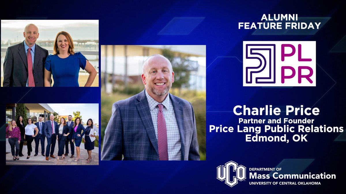 UCO_MCOM's tweet image. This week's #AlumniFeatureFriday spotlights one of our @UCO_MCOM grads who is a Co-Founder &amp;amp; Partner at Price Lang PR, @chucktheflack.

Charlie continues to support our department through the Price Lang Scholarship and various internships and job opportunities for MCOM students.