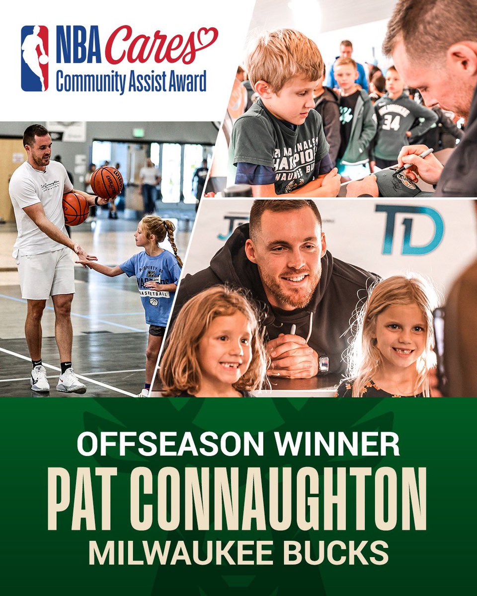 Congratulations to <a href="/Bucks/">Milwaukee Bucks</a> <a href="/pconnaughton/">Pat Connaughton</a> on being named the winner of the 2022 Offseason #NBACares Community Assist Award for his ongoing efforts to create access to youth sports in his Milwaukee and Boston communities. 🙌

Learn more at communityassist.nba.com/pat-connaughto…