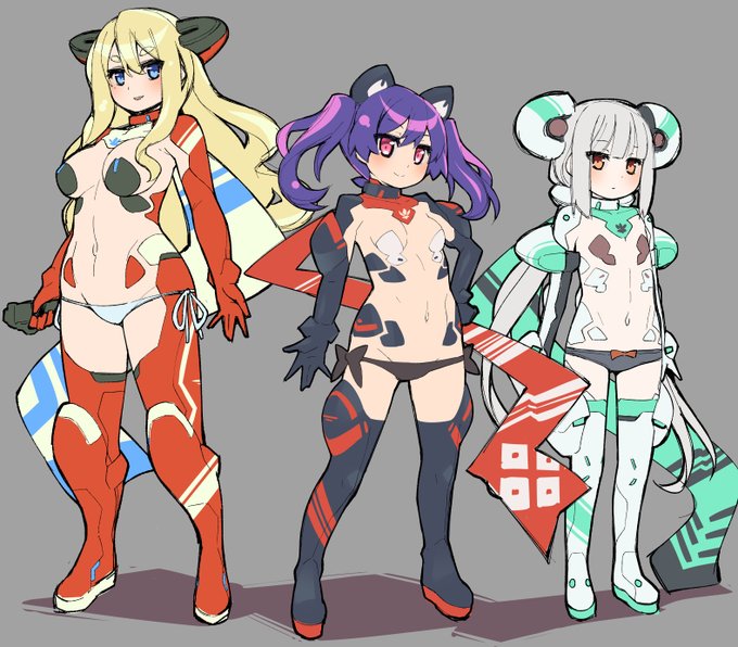 いきぬきらくがき。軽率に描けるヒロイン1号2号3号試作。 