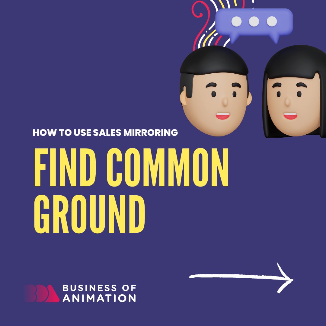 animationbiz's tweet image. 1. Find common ground
2. Use similar nonverbal cues
3. Adopt similar phrasing
3. Use a similar tone of voice

Want to Grow Your Freelance Animation Career or Studio? Link in Bio.

#AnimationMarketing #AnimatedMarketing #MotionMarketing #AnimationAdvertisement