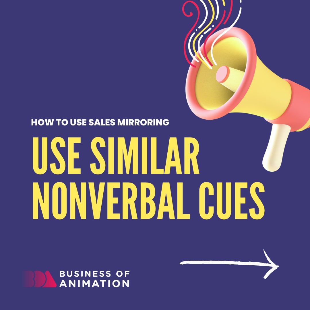 animationbiz's tweet image. 1. Find common ground
2. Use similar nonverbal cues
3. Adopt similar phrasing
3. Use a similar tone of voice

Want to Grow Your Freelance Animation Career or Studio? Link in Bio.

#AnimationMarketing #AnimatedMarketing #MotionMarketing #AnimationAdvertisement