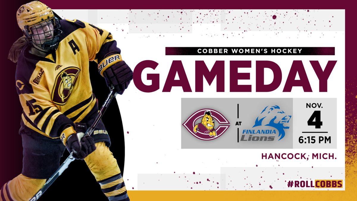 GAMEDAY! Cobber women's hockey hits the road 🚌 for the 1st time this season. They are headed to Hancock, Mich. for a 2-game series. CC will be hoping to take the momentum from their season-opening win with them. Fans can follow along with live video. #RollCobbs🌽