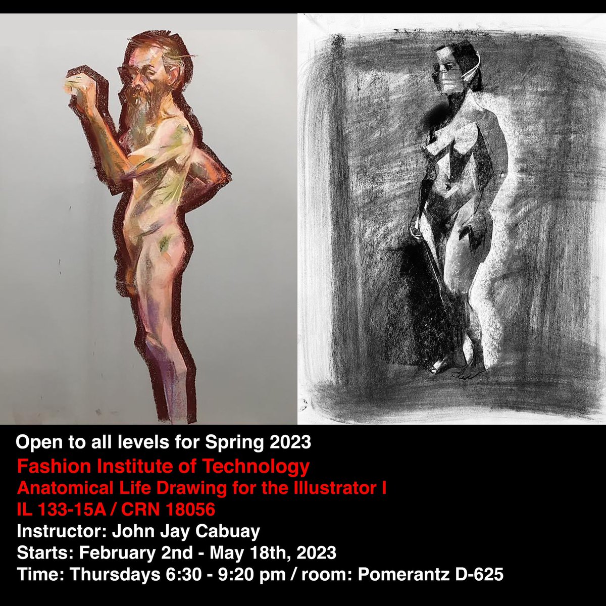 JOHNJAYCABUAY's tweet photo. Hey Friends!
You can now register for my Spring 2023 Figure Drawing course. It’s open to all levels and to anyone outside FIT. #continuingeducation #drawingclass #figuredrawingclass #illustration #illustrator #illustrationclass #anatomyclass https://t.co/W5OTPdDN2f