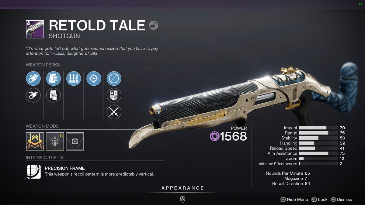 WarlockPascal's tweet image. // Just did my first solo dungeon in shattered throne! Got this shotgun that I thiiiiink is a god roll for pvp?