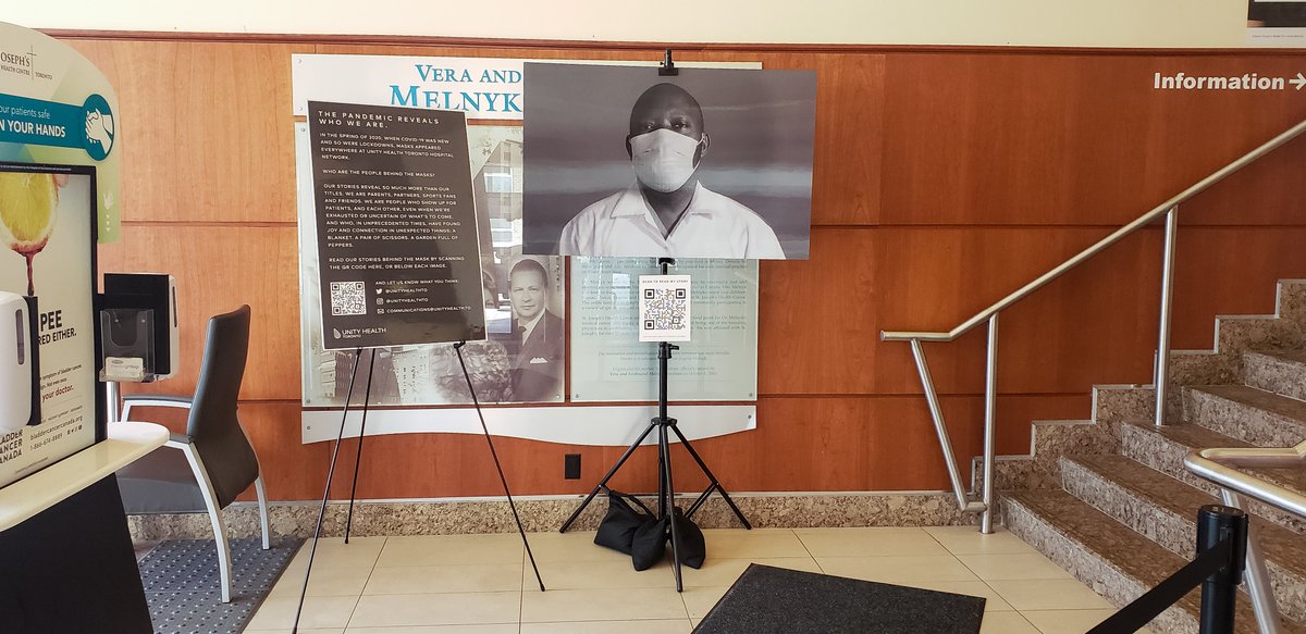 UnityHealthTO's tweet photo. Near St. Joseph’s Health Centre? For the next two weeks, check out the #BehindtheMask interactive exhibit located inside the Melnyk Entrance to learn how the challenges of the pandemic have revealed the dedication, bravery, &amp; resilience of the Unity Health Toronto team. https://t.co/nW9GlKXoQD