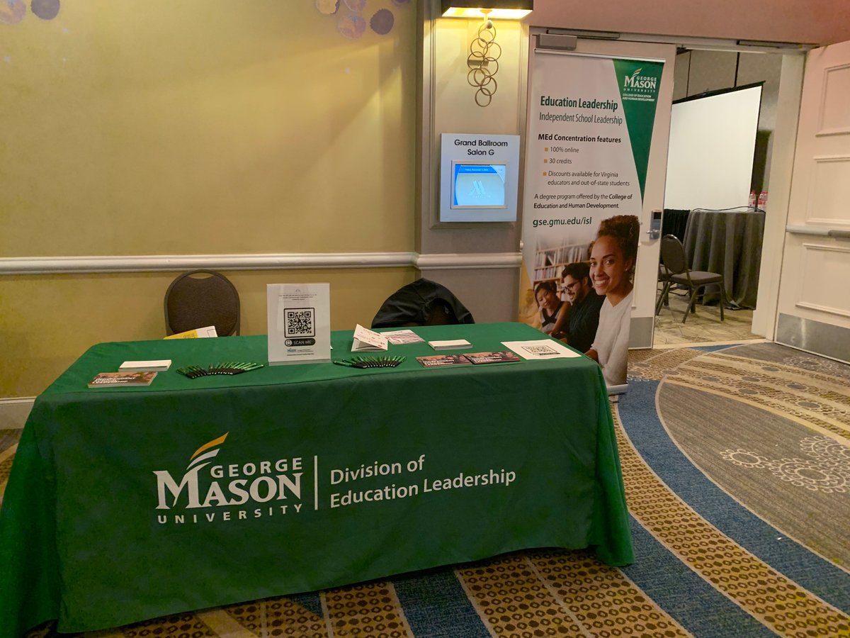 GMUEdLeadership's tweet photo. Stop by our booth and learn about our Independent School Leadership Program @VAIStweets #vaisteachers @drpamasGMU @DrMarshallVA https://t.co/vZtR8KzE5A
