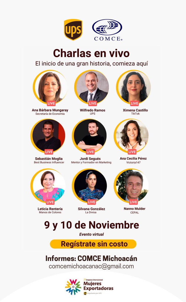 ComceMichoacan's tweet photo. Forma parte del 2° Congreso Internacional Mujeres Exportadoras de @UPSMexico y @TecdeMonterrey
🗓 9 y 10 de noviembre 9:00 hrs.
#CongresoInternacionalMujeresExportadoras
#negociosinternacionales
#SomosCOMCE
#comcemich https://t.co/pmsQZQy63e