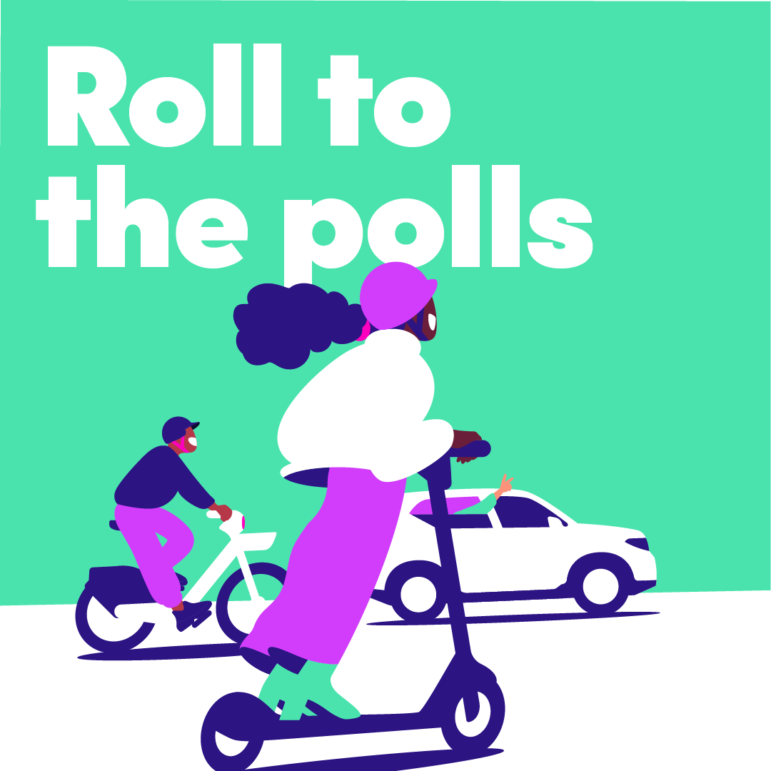 #RollToThePolls this year with a <a href="/lyft/">Lyft</a> ride credit. 

Use the code ‘VOTE22’ to get up to $10 off a scooter,  bike, or ride on Election Day (Nov. 8th). 

Let’s roll, America 🙌