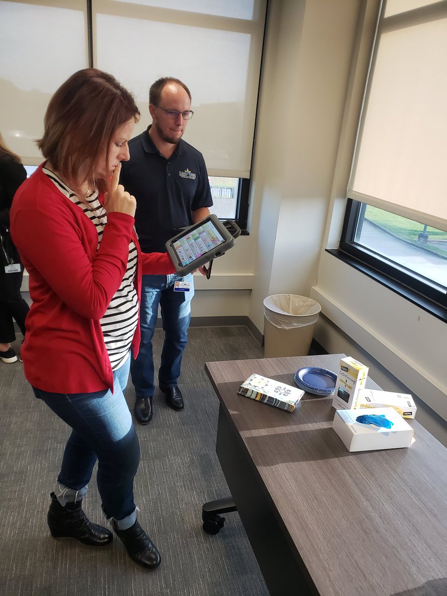 CCISDSpSvcs's tweet photo. Assistive Technology Support Team (ATST) hosted a silent breakfast at the ESC. District leaders had to use their voice output devices (VOD) to order breakfast and have table talk. What a great experience for everyone 😊 #tools4life #smallsteps #bigjourneys #clearlyccisd https://t.co/9mX8depIzz