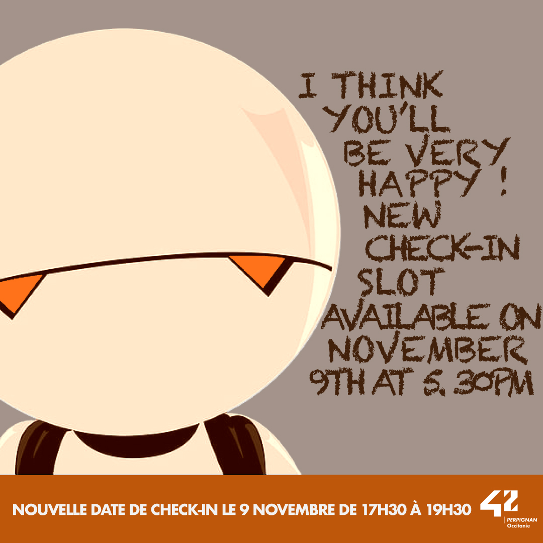 42Perpignan's tweet photo. 📣 🤩 #CheckInParty d'automne 🥳 📣
Nouveau créneau de Check-In disponible le 9 novembre 2022 de 17h30 à 19h30 !
⚠️❗️Places limitées ! Ne perds pas de temps pour t'inscrire ..Tu n'as pas encore testé les jeux en ligne ? Connecte-toi sur https://t.co/tiuXkobWkn
#42Network https://t.co/gNVlK1ZaJA