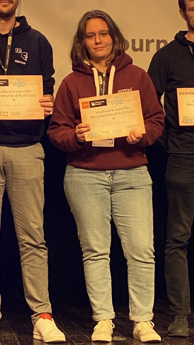 Boris Vauzeilles (@borisvauzeilles) on Twitter photo Very proud of <a href="/Mathpucher/">Mathilde Pucher</a> who receives the <a href="/EurJOC/">EurJOC</a> best poster prize at #JCO2022 for her PhD work on borinic acids for the detection of hydrogen peroxide <a href="/DCO_SCF/">Organic Chemistry Division from the SCF</a> <a href="/reseauSCF/">Société Chimique de France (SCF)</a> <a href="/SCF_ChemBio/">Division de Chémobiologie</a> <a href="/ChemEurope/">Chemistry Europe</a> Very proud of <a href="/Mathpucher/">Mathilde Pucher</a> who receives the <a href="/EurJOC/">EurJOC</a> best poster prize at #JCO2022 for her PhD work on borinic acids for the detection of hydrogen peroxide <a href="/DCO_SCF/">Organic Chemistry Division from the SCF</a> <a href="/reseauSCF/">Société Chimique de France (SCF)</a> <a href="/SCF_ChemBio/">Division de Chémobiologie</a> <a href="/ChemEurope/">Chemistry Europe</a>