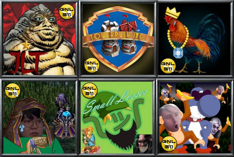 GNL S11 is underway and we have our teams!

Jabba Lick Team
Towerpush Inc.
Clutch or Kick
Intense Focus
Small Losses
Boshi's Monkees

And with the new season we got <a href="/W3ChampionsTeam/">W3Champions</a>
 profile pictures for each team!  Check them out~

Team rosters found here warcraft-gym.com/gnl/teams/