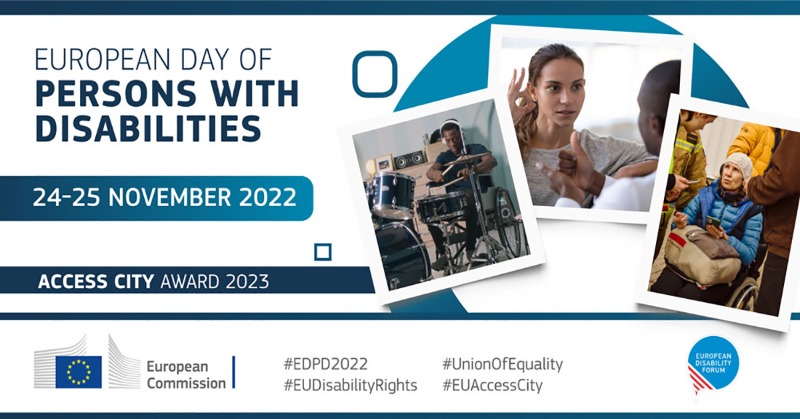 EU_Social's tweet photo. 📣 Happening this week!

The European Day of Persons with Disabilities conference will take place on 24 &amp; 25 November and will address:

➡️ Young people with disabilities
➡️ Achieving #UnionOfEquality
➡️ The #EUAccessCity Award winners 🏆 

More 👇 #EDPD2022 #EUDisabilityRights
