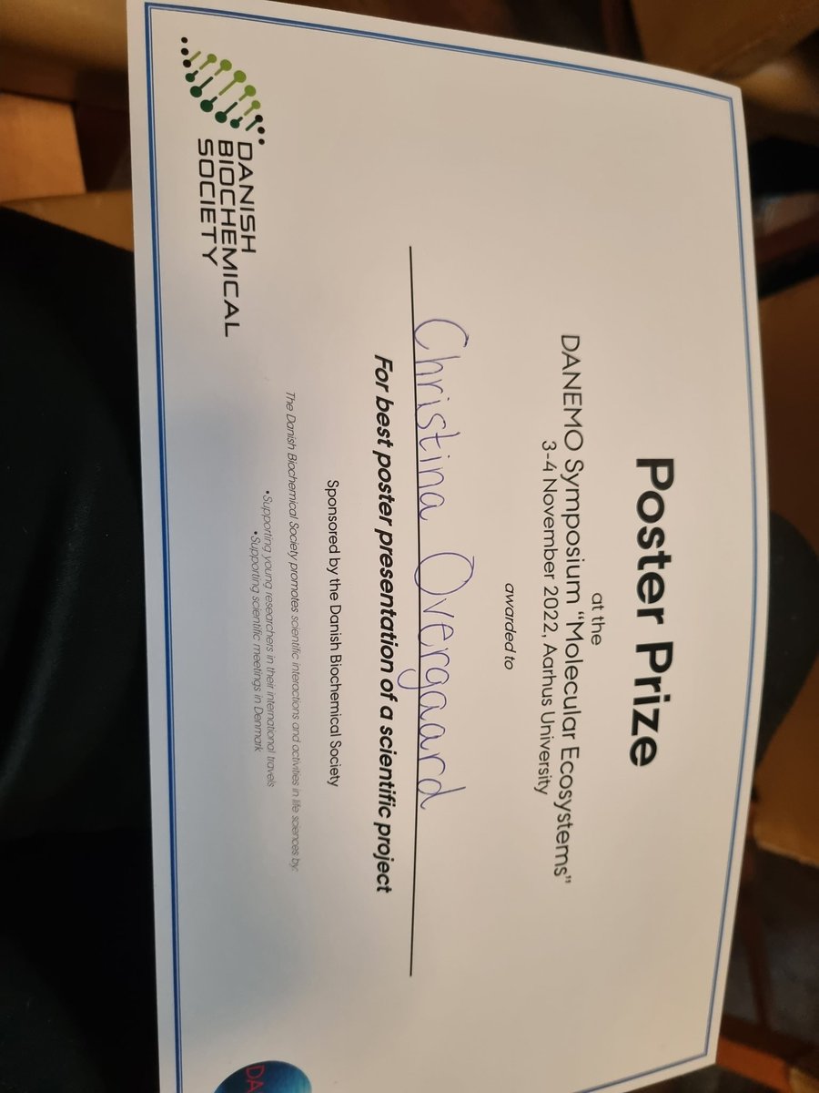 CKOvergaard94's tweet photo. What a week!🥳 My first paper got publish and I received the poster prize at the first #DANEMO2022 symposium. It has been such an inspiring two days with a lot of exciting topics being presented and discussed. Thank you so much again to all who has worked on this project with me! https://t.co/7ZY2s7hqCv