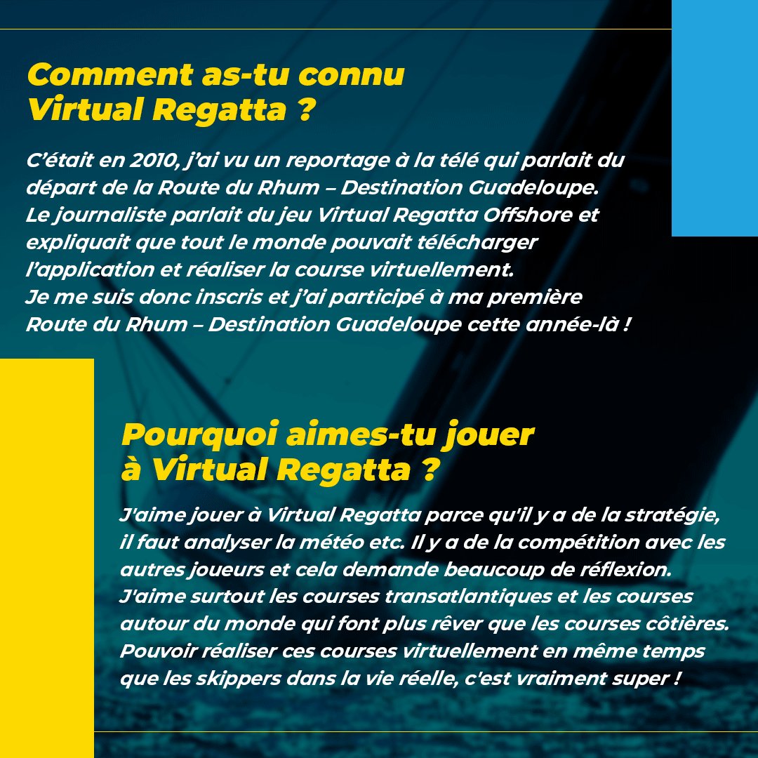 VirtualRegatta's tweet photo. Nous avons eu le plaisir de discuter avec Menfin, le e-vainqueur de la @RouteDuRhum 2018 en #IMOCA sur    ! 🙌 @ImocaGS 

Il a partagé avec nous son expérience et ses stratégies sur cette course mythique. 🏝️⛵️

Rendez-vous le 6 novembre pour le départ 📅
👉https://t.co/BnSy7NHrLS https://t.co/oSygKDOBSZ