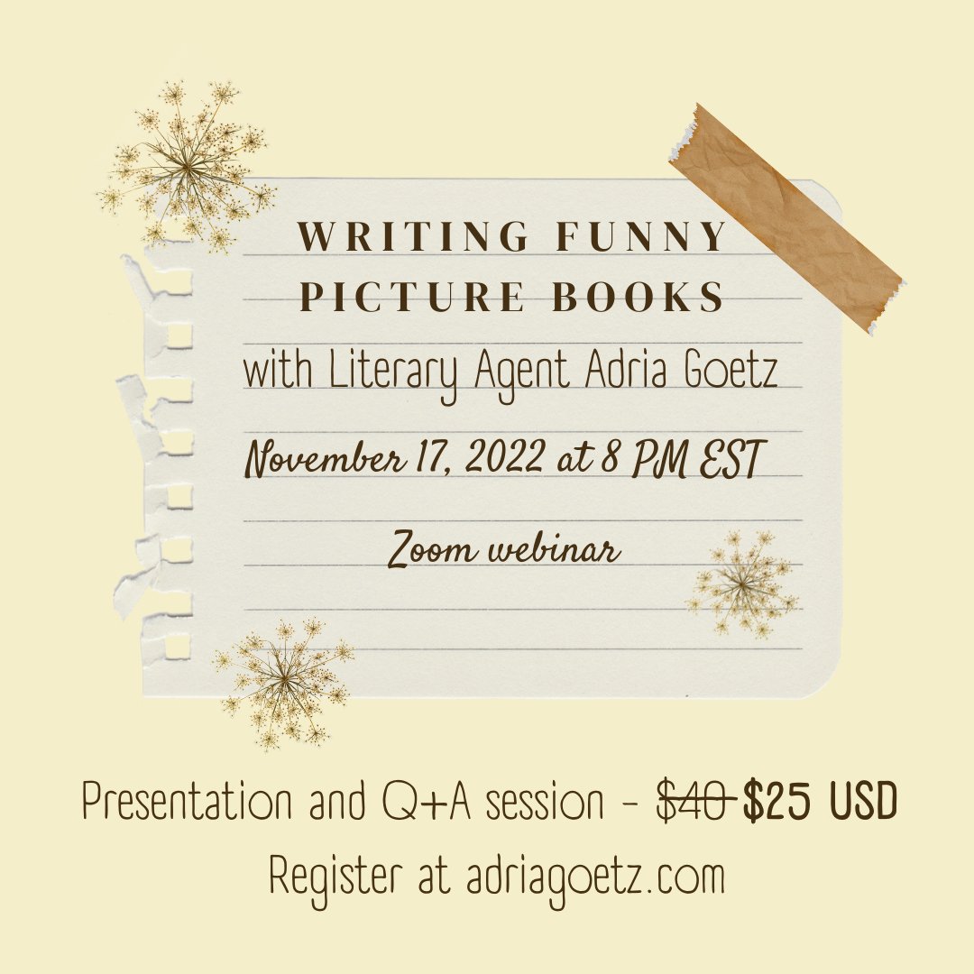 I take silly books seriously, so I am SO excited to teach this Zoom webinar on writing funny picture books on Nov. 17 at 8 PM EST. I’m offering it for $25 while I test the webinar waters. :) You can register here: us06web.zoom.us/webinar/regist…