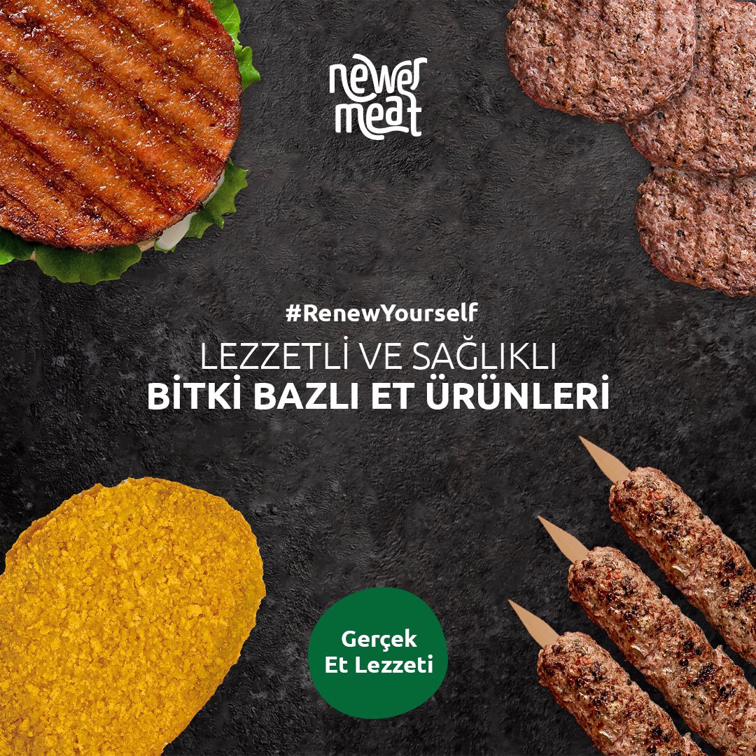 Et tüketmeyip tadını merak edenler ve et lezzetinden vazgeçemeyen fakat tüketimini azaltmak isteyenler için yeni bir önerimiz var.

#NewerMeat

#kendiniyenile #renewyourself #bitkibazlıet #doğadostu #lezzet #burger #köfte #kıyma #kebap #flexitarian #bezelyeproteini