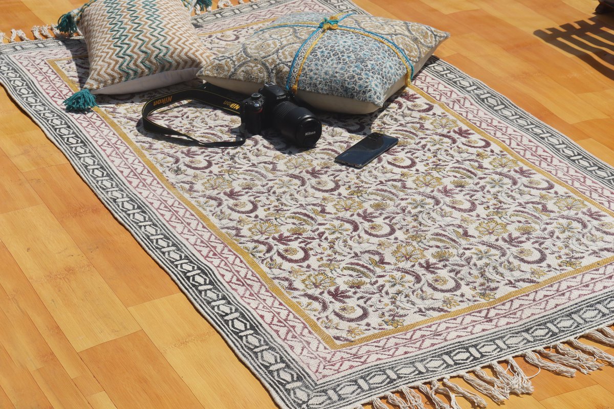 Excited to share the latest addition to my #etsy shop: 4x6 ft rug, Living room rug, kitchen area rug, block printed rug, handmade rug, cotton rug, geometric rug, vintage rug etsy.me/3fC7utY #grey #anniversary #christmas #rectangle #rainbow #geometric #bedroom #