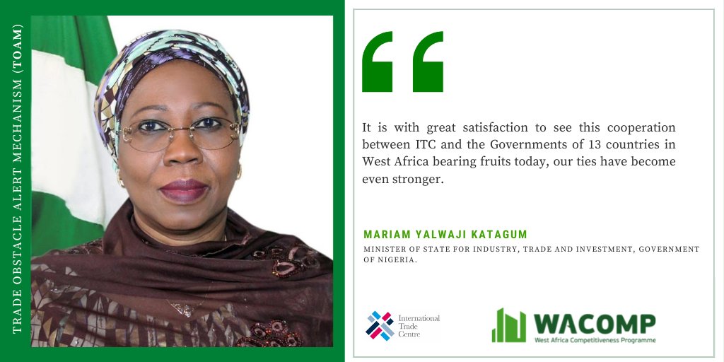 International Trade Centre (ITC) (@itcnews) on Twitter photo The <a href="/ecowas_cedeao/">Ecowas - Cedeao</a> Trade Obstacle Alert Mechanism is officially launched!
Nigerian Minister of State Mariam Katagum shared thoughts on the system that monitors & addresses trade obstacles at the ECOWAS Regional Trade Facilitation Committee.
Try it out: tradeobstacles.org/ecowas The <a href="/ecowas_cedeao/">Ecowas - Cedeao</a> Trade Obstacle Alert Mechanism is officially launched!
Nigerian Minister of State Mariam Katagum shared thoughts on the system that monitors & addresses trade obstacles at the ECOWAS Regional Trade Facilitation Committee.
Try it out: tradeobstacles.org/ecowas