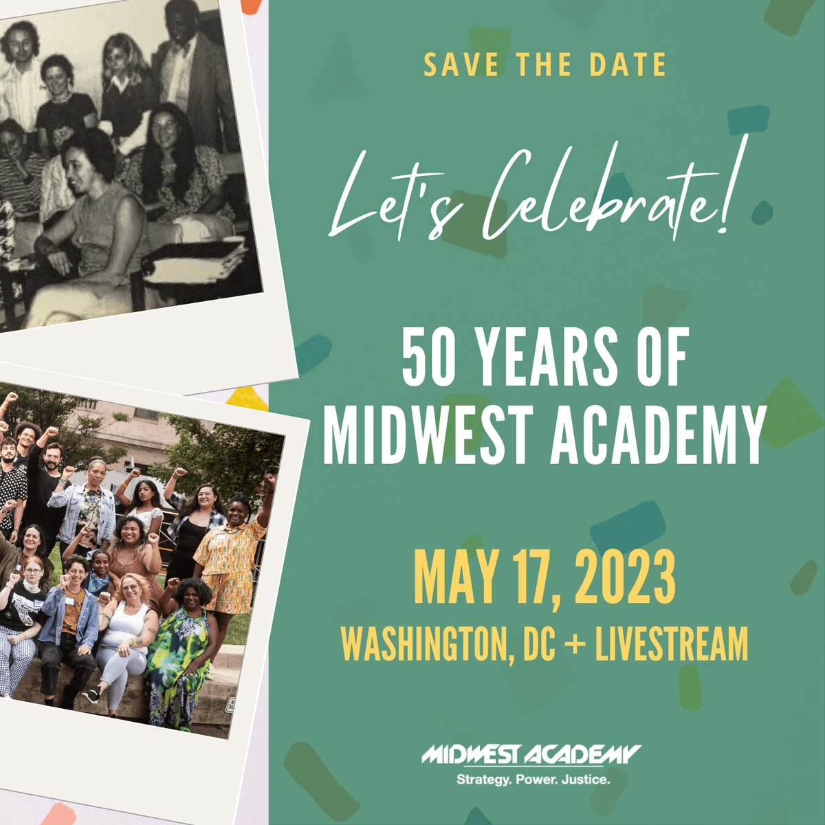 MidwestAcad's tweet photo. SAVE THE DATE! We're about to turn 50, &amp; we plan to do it up! Put 5/17/23 on your calendars, &amp; stay tuned for more details about how to join us for our big party.🎉🎉

ps-curious about those pics? Top is the original class in 1973; bottom is our most recent in-person class, 9/22. https://t.co/06IZeVWsj8